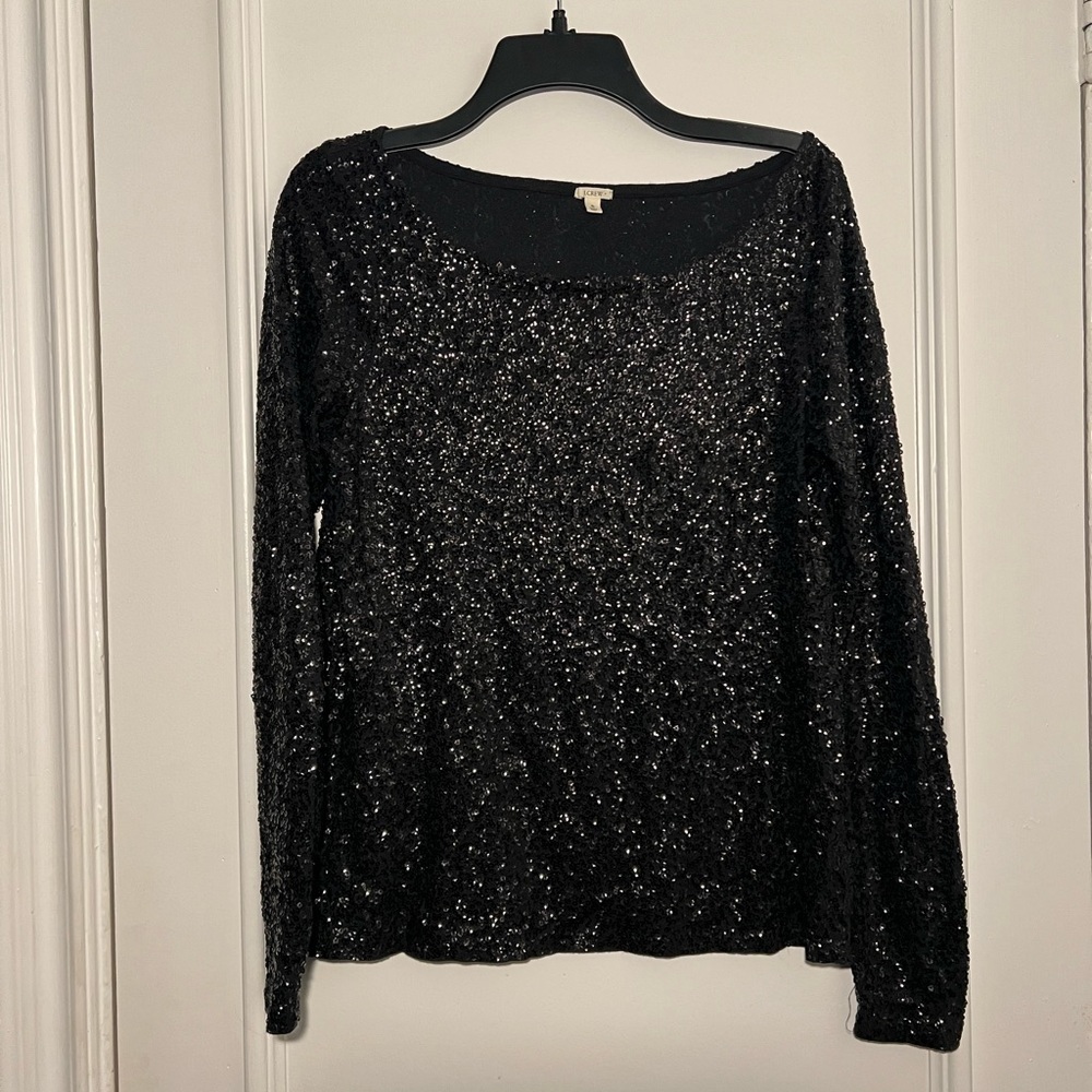 J. Crew Black Sequin Long Sleeve Top - Small